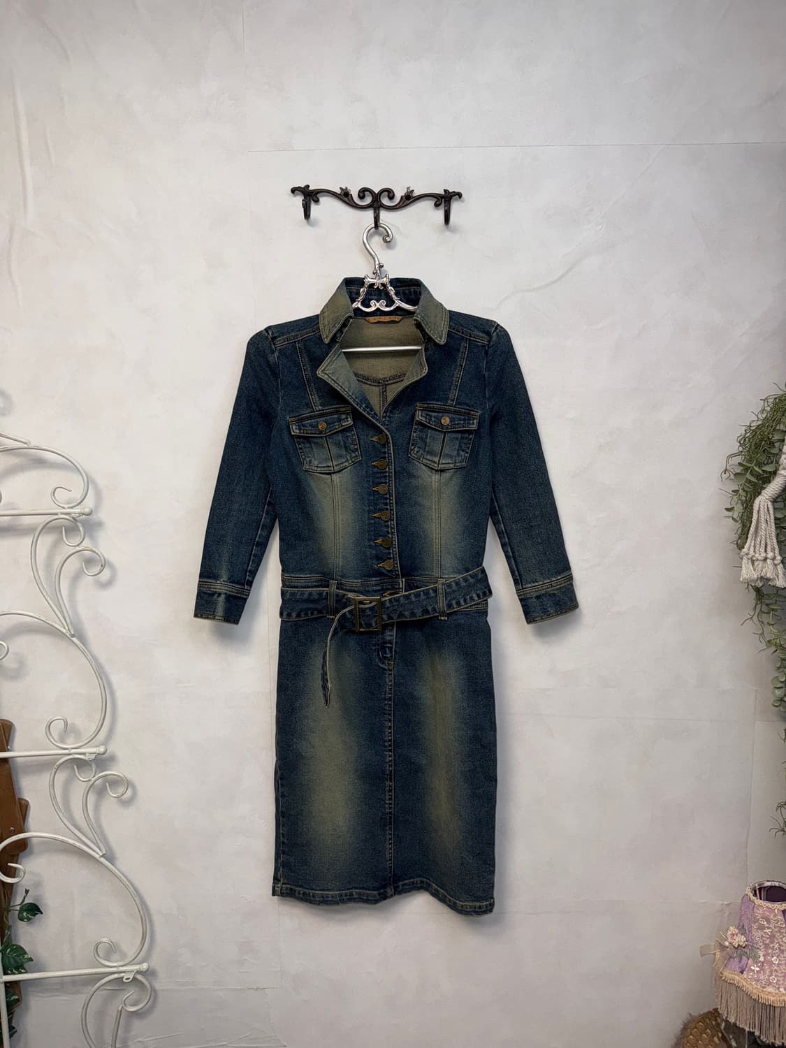 Egoist washing denim belted midi ops 상품이미지3