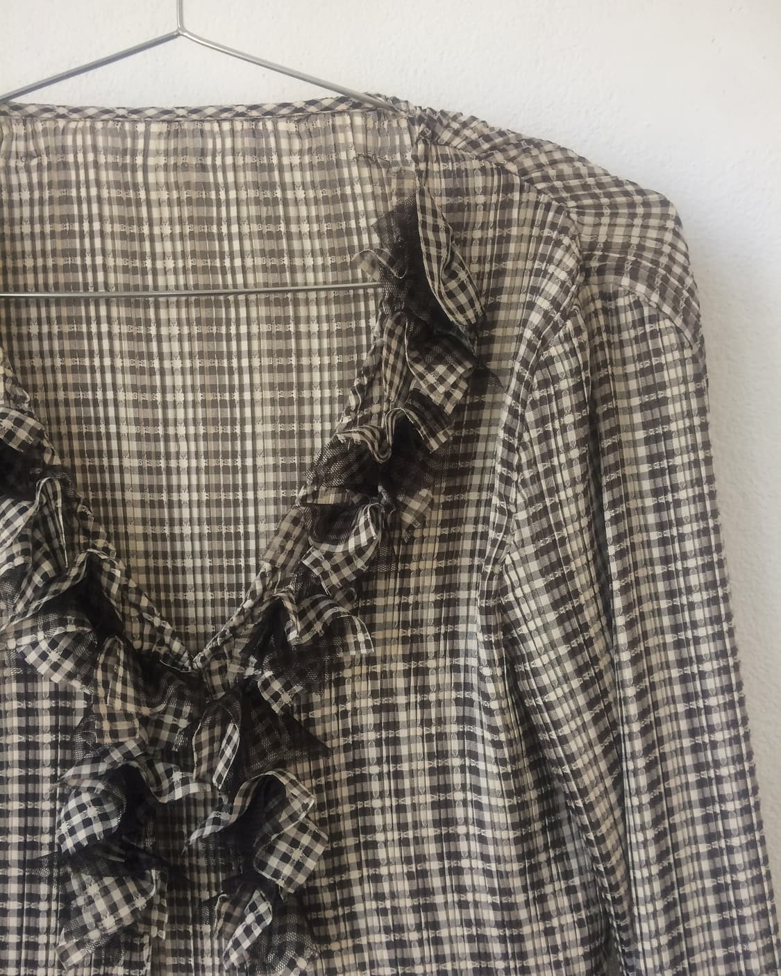 Ruffle point check pattern pleats cardig 상품이미지4