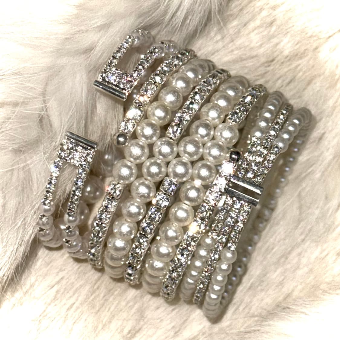 페어리 갸루 진주 큐빅 뱅글 팔찌 세트 상품이미지4