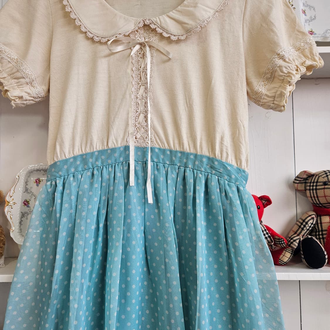 Axes Femme) 마카롱 하늘색 도트 레이스 상품이미지4