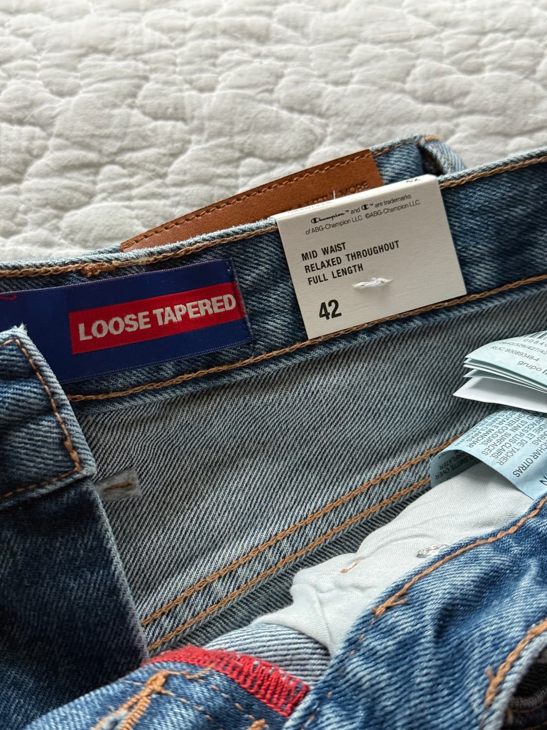 자라 x 챔피온 루즈 테이퍼드핏 데님 청바지 미드블루 상품이미지3