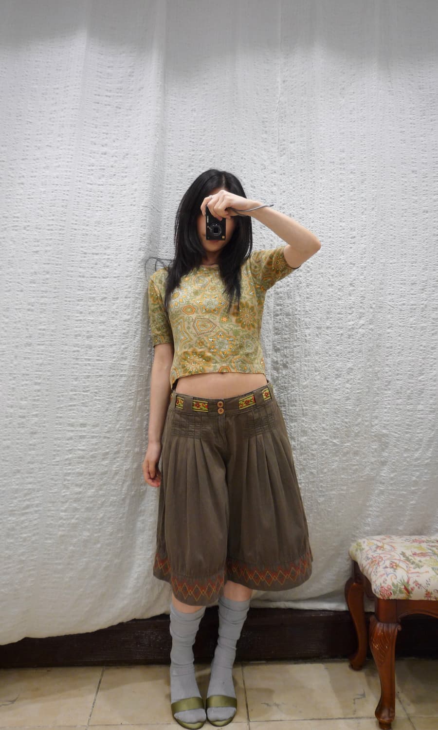 Vintage pattern crop knit top 상품이미지4