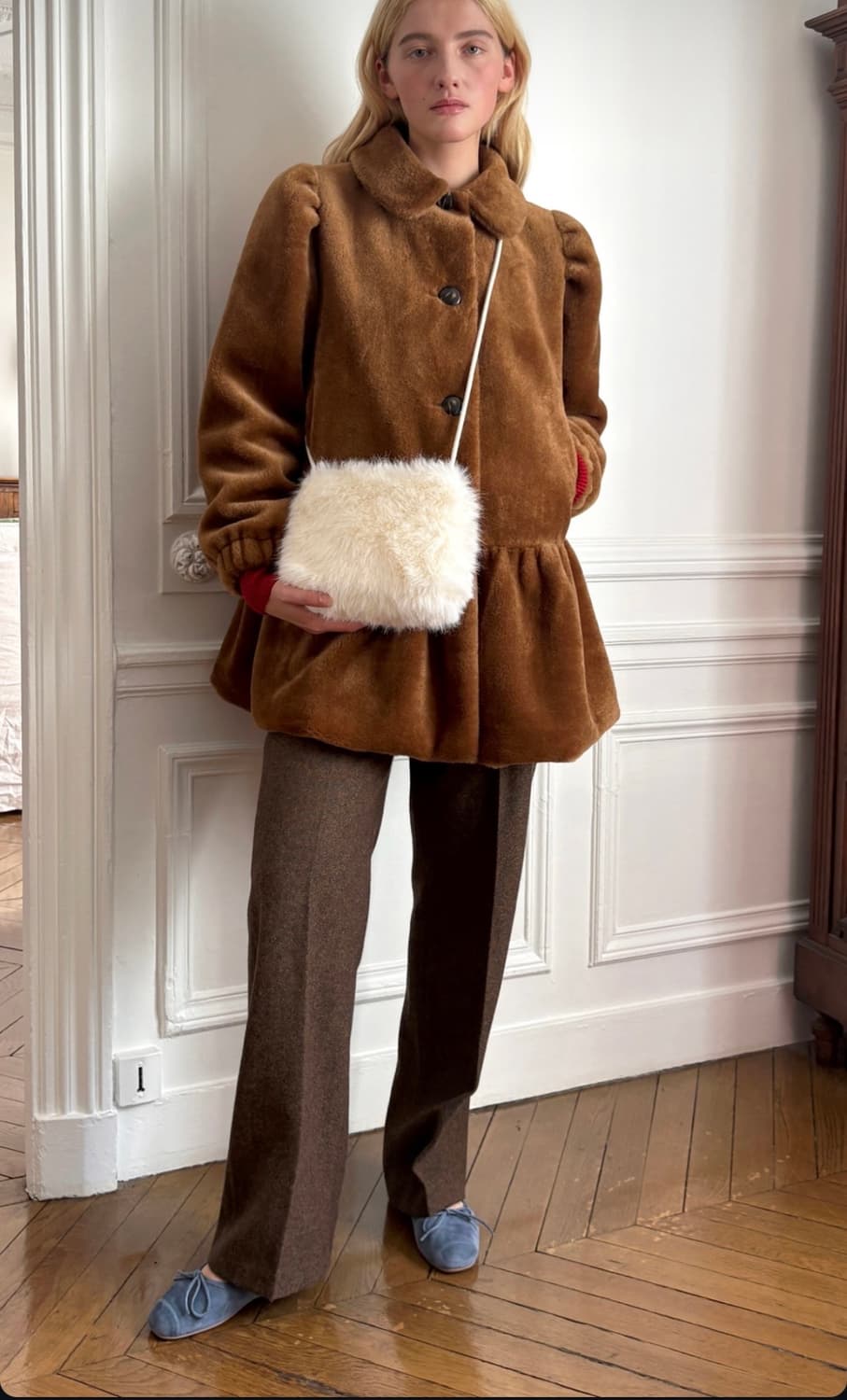 시눈 셔링 퍼코트 브라운 상품이미지1