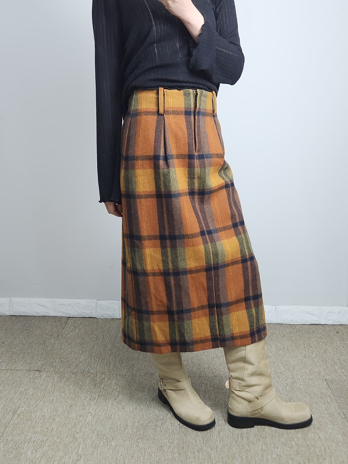 체크 핀턱 롱 스커트 상품이미지4