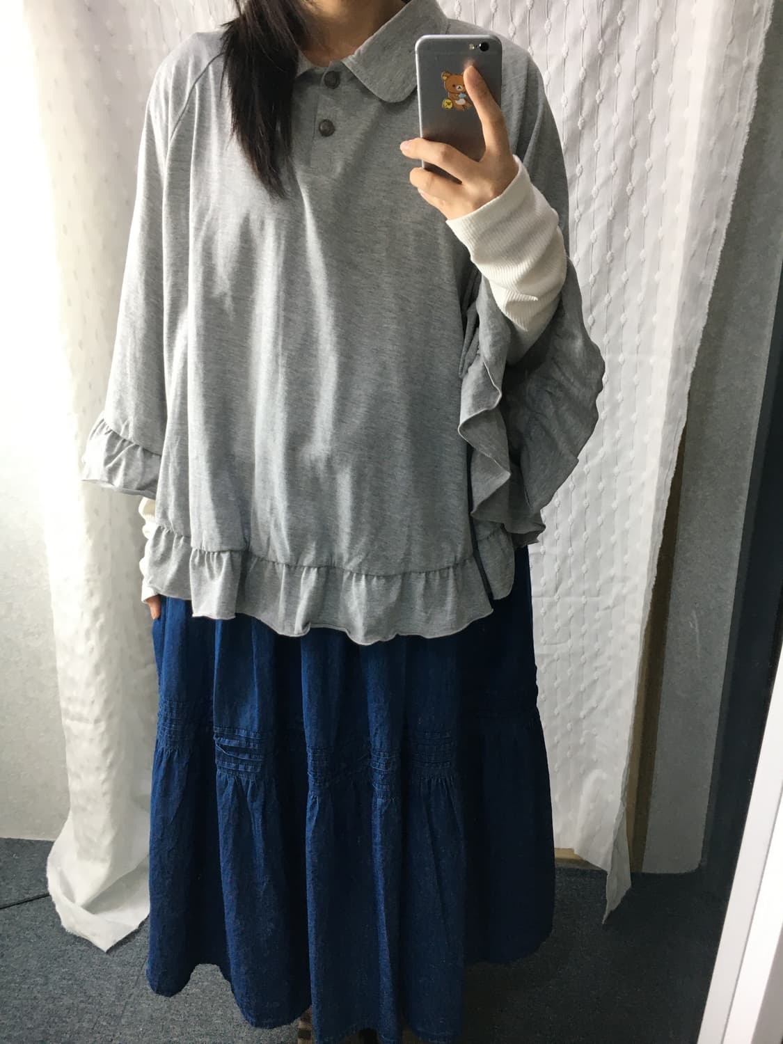 그레이 프릴 카라 케이프 상품이미지3