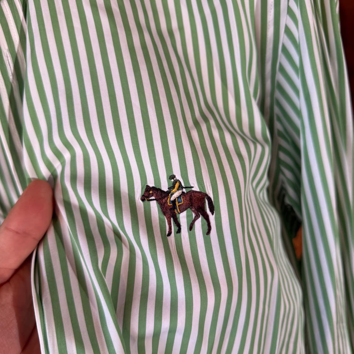 랄프로렌 퍼플라벨 그린 스트라이프 로고 드레스 셔츠 상품이미지4