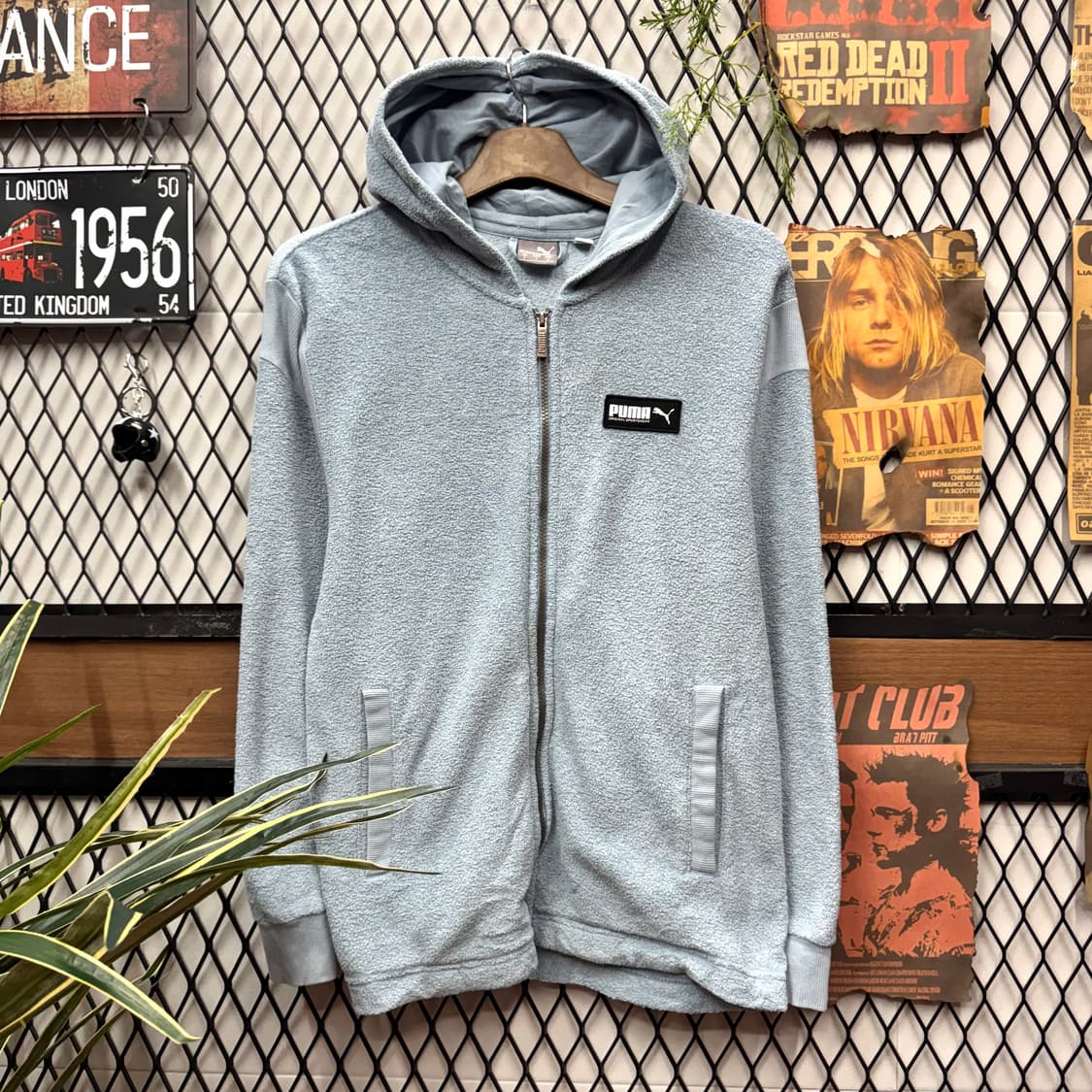 푸마 테리 후리스 후드 집업 전면 로고 포인트 스카이블루 상품이미지1