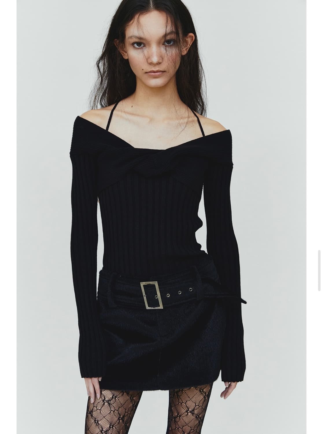 다이애그널 CALFSKIN BUCKLE SKIRT (black) 상품이미지1