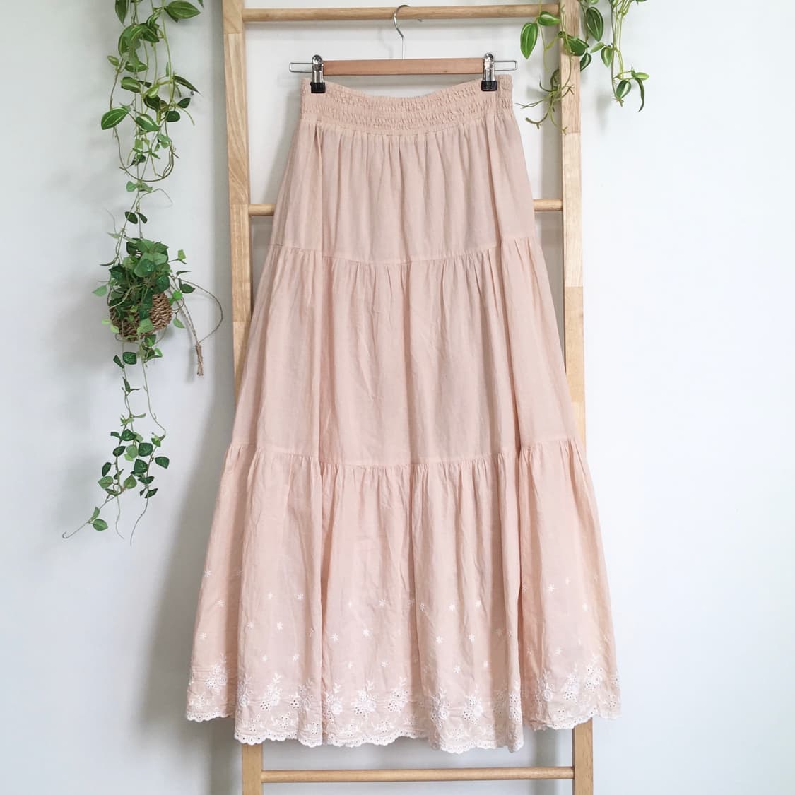 JPN/ 레이스 캉캉 롱 스커트 피치롱스커트 살구색롱스커트 자수스커트 상품이미지4