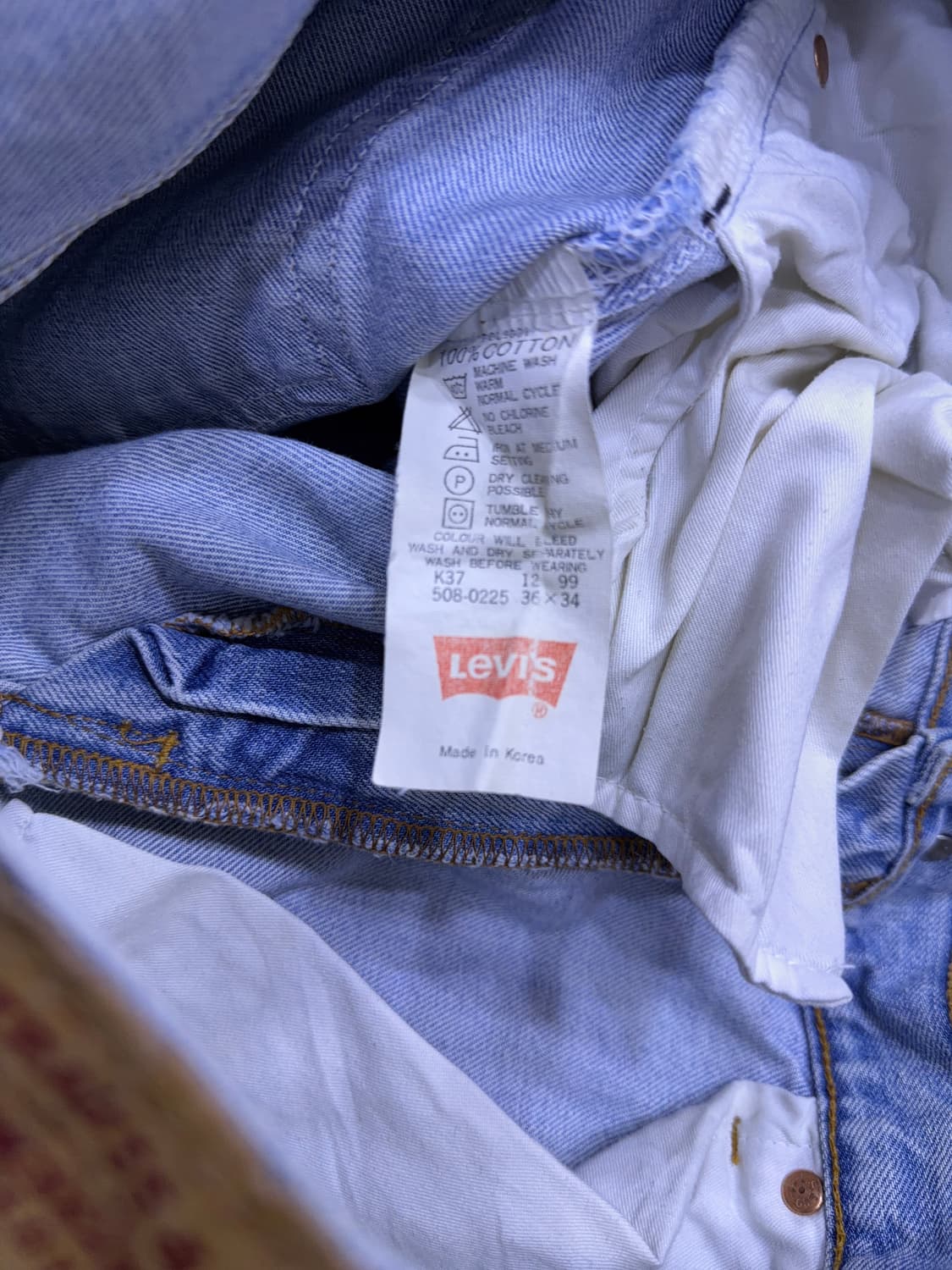 리바이스 508 레귤러 스트레이트핏 00's 코리아탭 워싱 데님팬츠 36 상품이미지9
