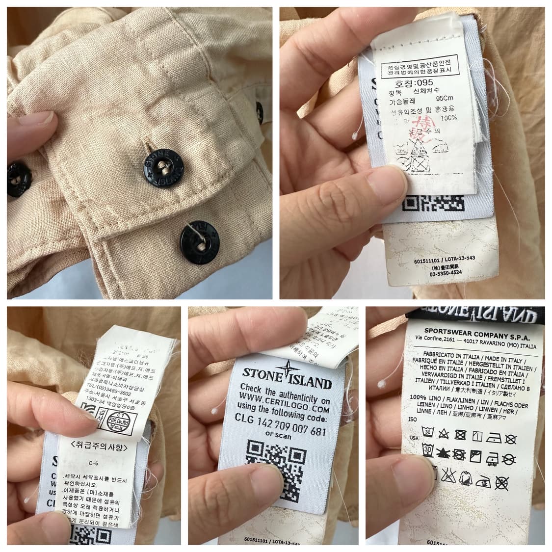 스톤아일랜드 로고 자수 린넨 셔츠 내추럴 95 상품이미지10