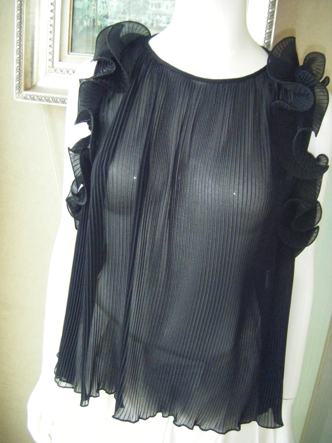 Sheer Top with Ruffle Sleeves (black) 상품이미지5