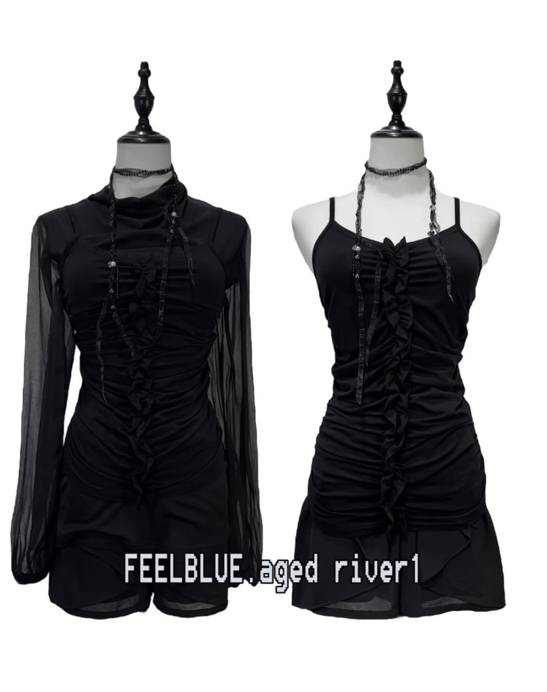 고스 고딕 펑크 블라우스 탑/슬립/쉬폰버뮤다 3pcs 코디세트 상품이미지4