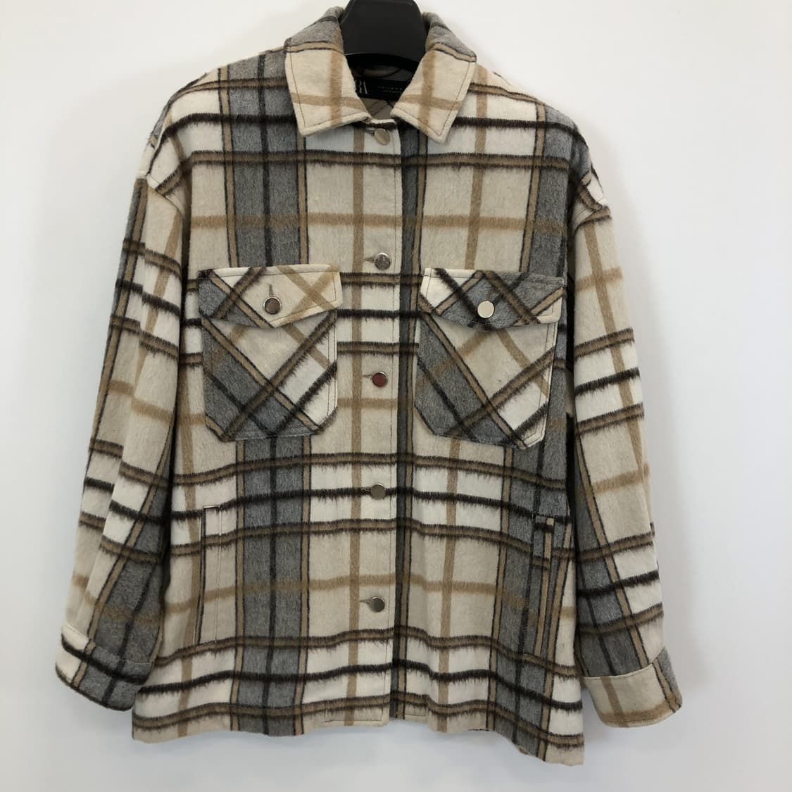 자라 라나울 금장 플레이드 오버셔츠자켓 M 상품이미지1