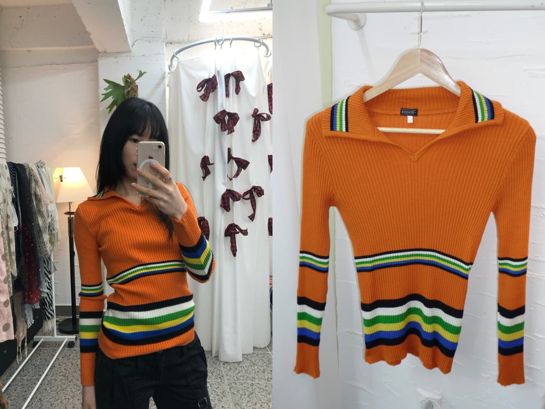 Burnt orange stripe knit 상품이미지1