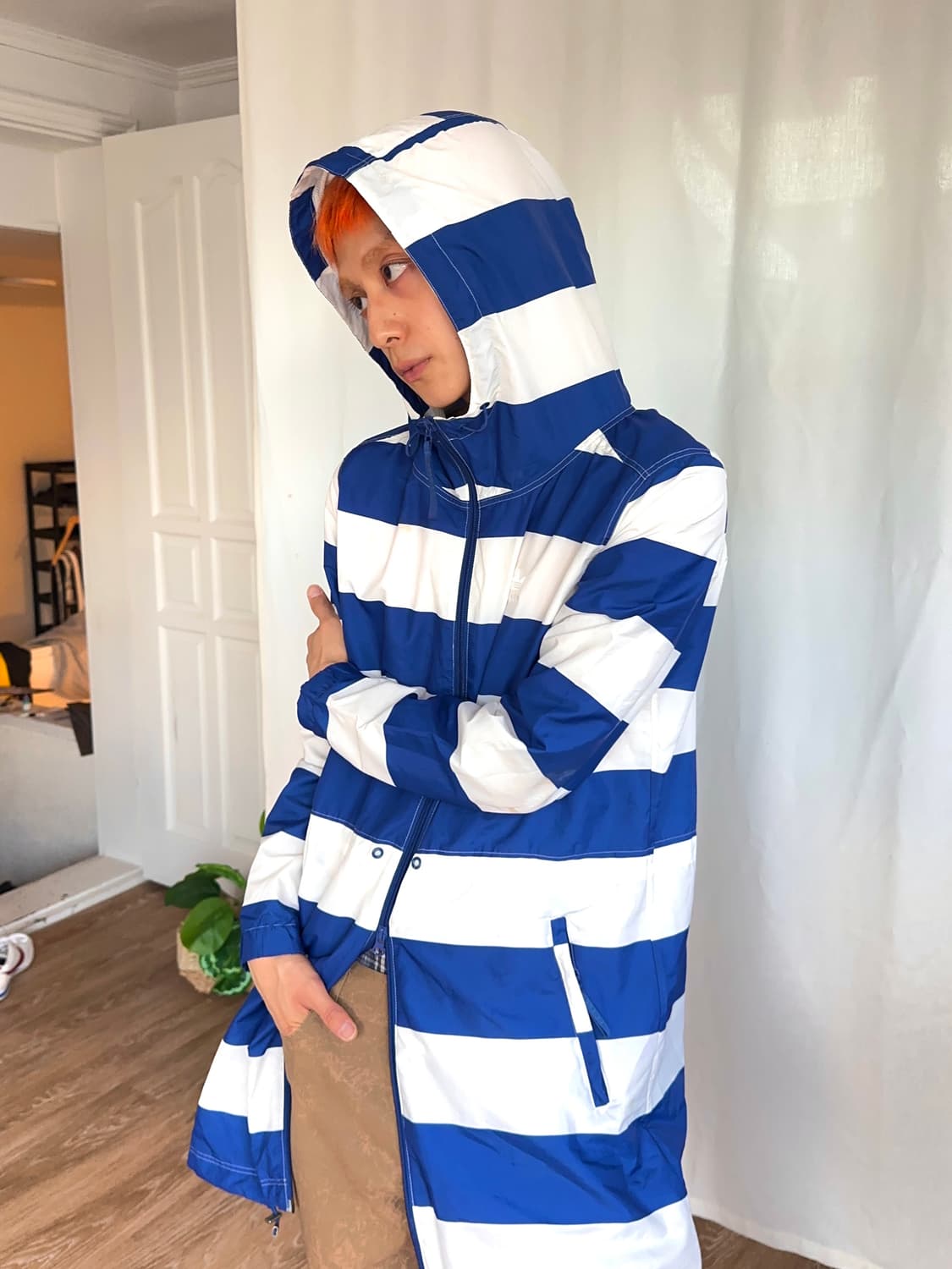 Adidas 블루 스트라이프 롱 후드 집업 상품이미지2