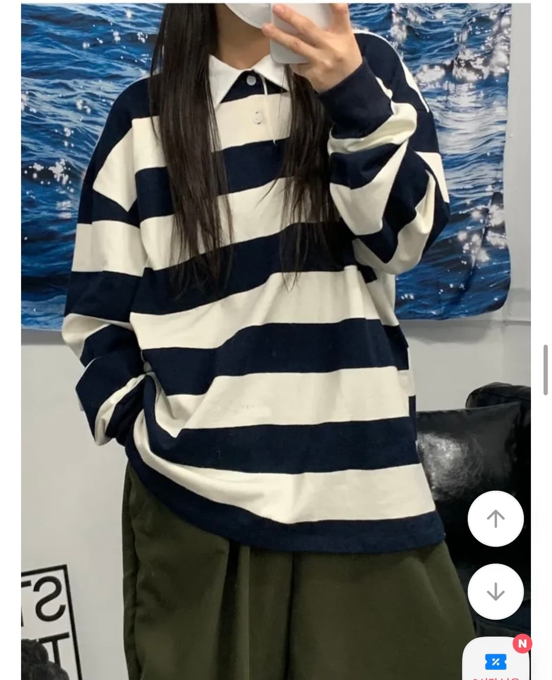 에이블리 남여공용 루즈핏 스트라이프 카라 티셔츠 (새상품) 상품이미지2