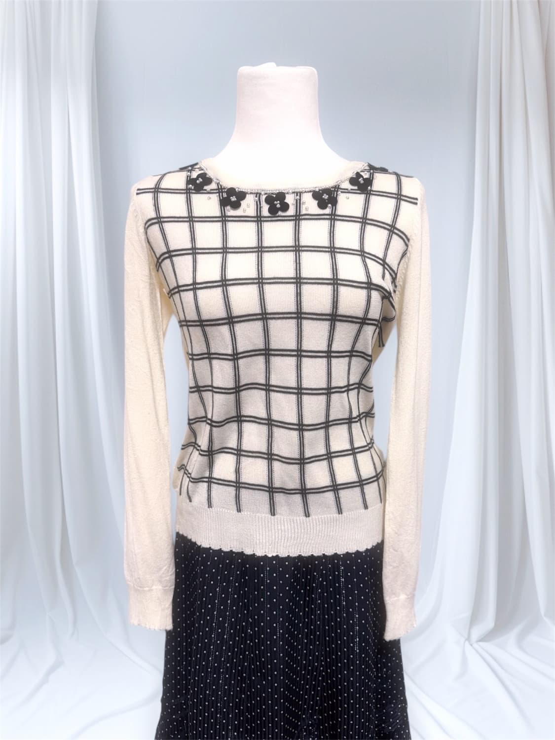 빈티지 플라워 체크 니트 상품이미지1