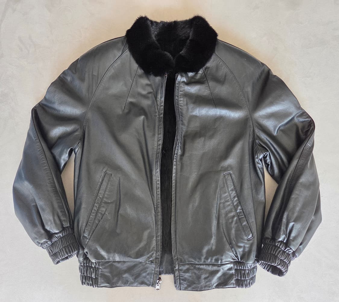 빈티지 소가죽 사가 밍크퍼 리버서블 블루종 자켓 상품이미지1