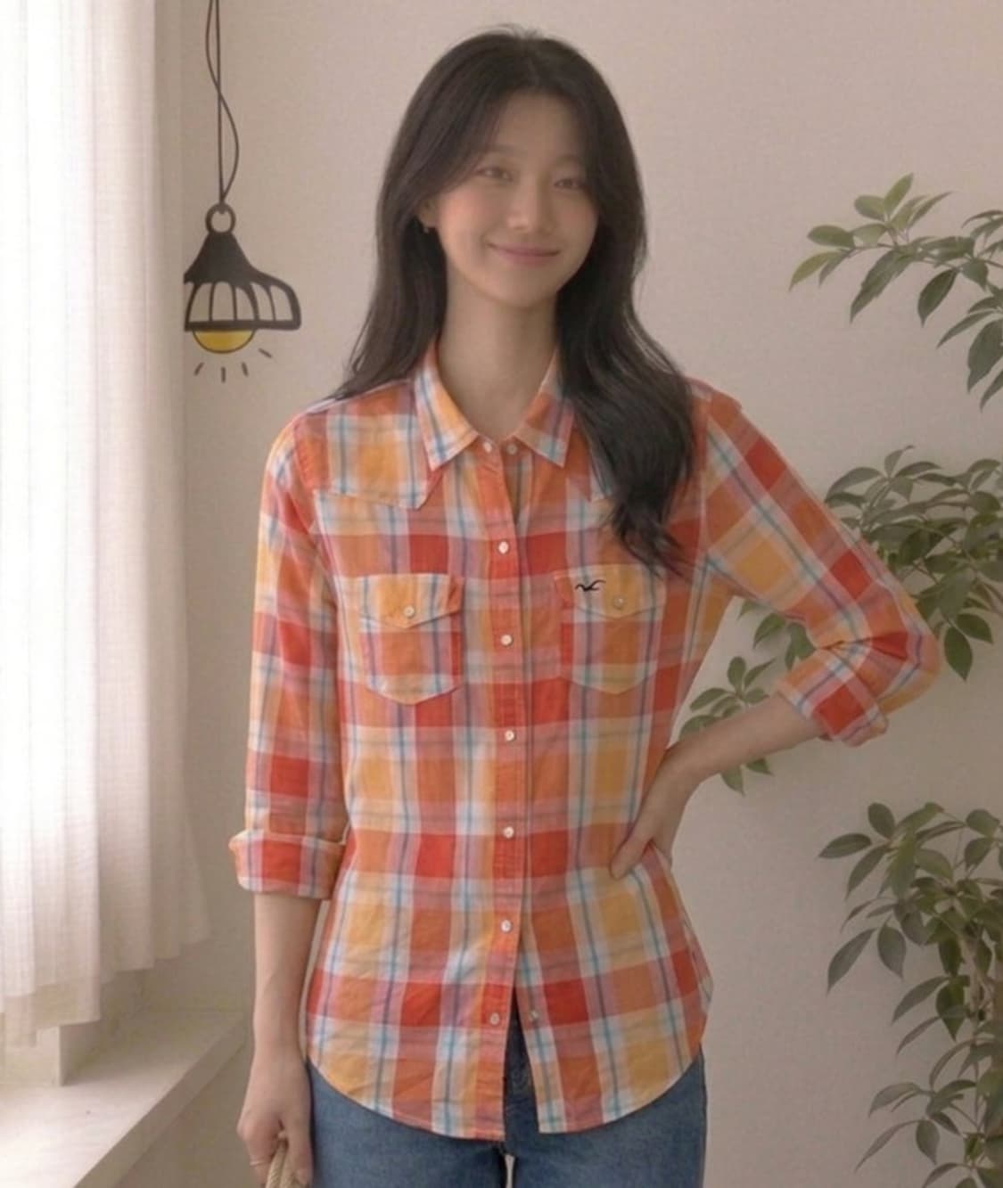 [XS] Hollister 여성 웨스턴 스냅 체크 셔츠 상품이미지1