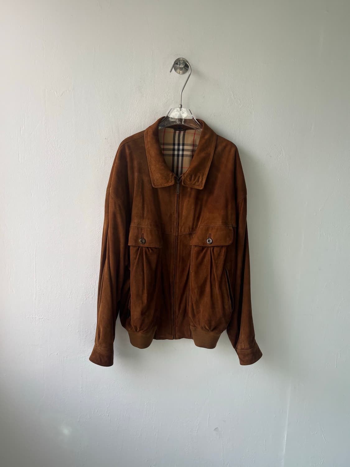 버버리 90‘s 스웨이드 레더 하이넥 블루종  상품이미지2