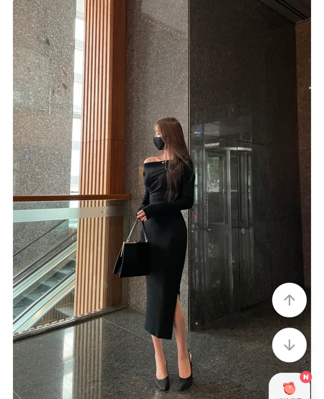 수앤핏 긴팔 트임 언발 오프숄더 슬림 원피스 상품이미지2