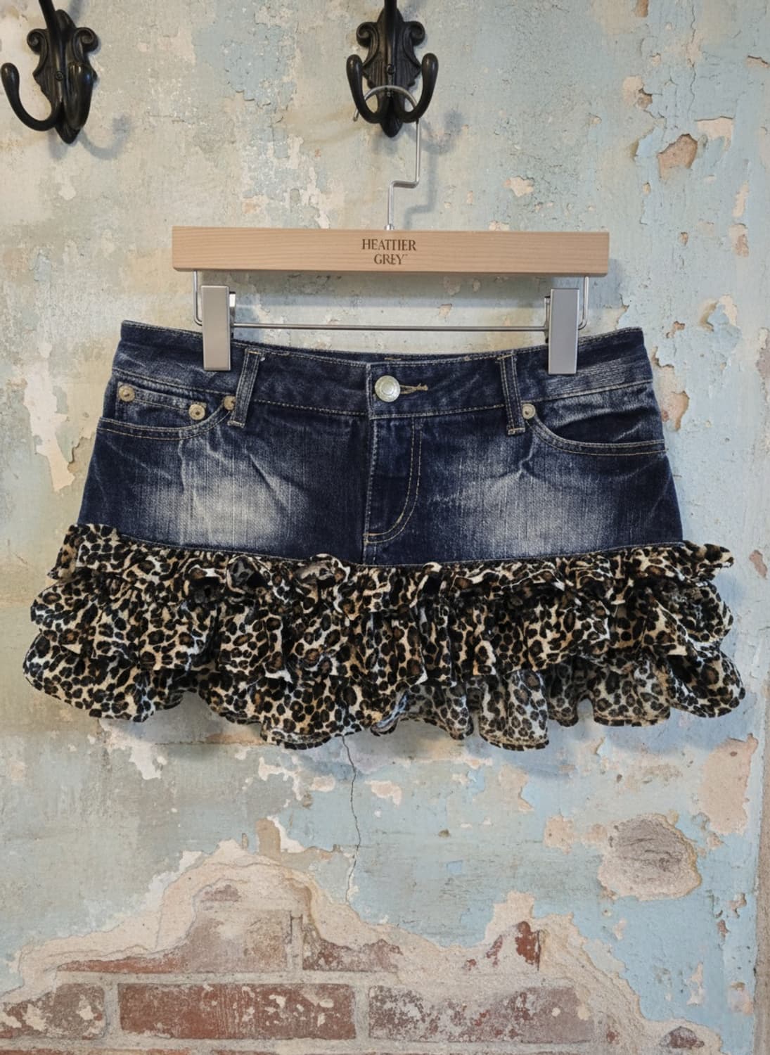 Japaness Vintage 헤더 그레이 데님 호피 스커트 상품이미지1