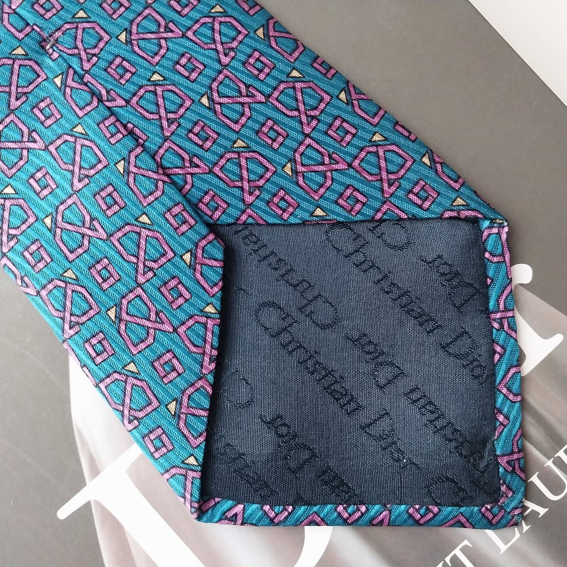 크리스찬 디올 실크 블루 기하 패턴 넥타이 8.6cm A+등급 K2235 상품이미지8