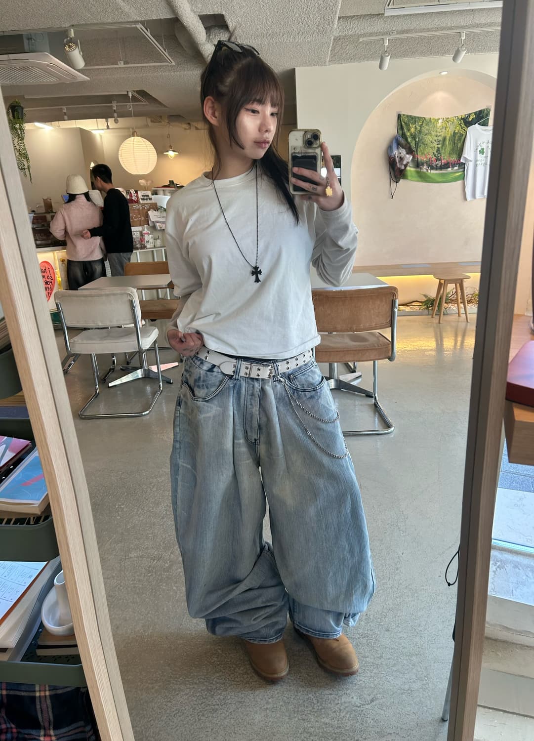 90s 빈티지 스터드십자가 아이스워싱 와이드팬츠 상품이미지5
