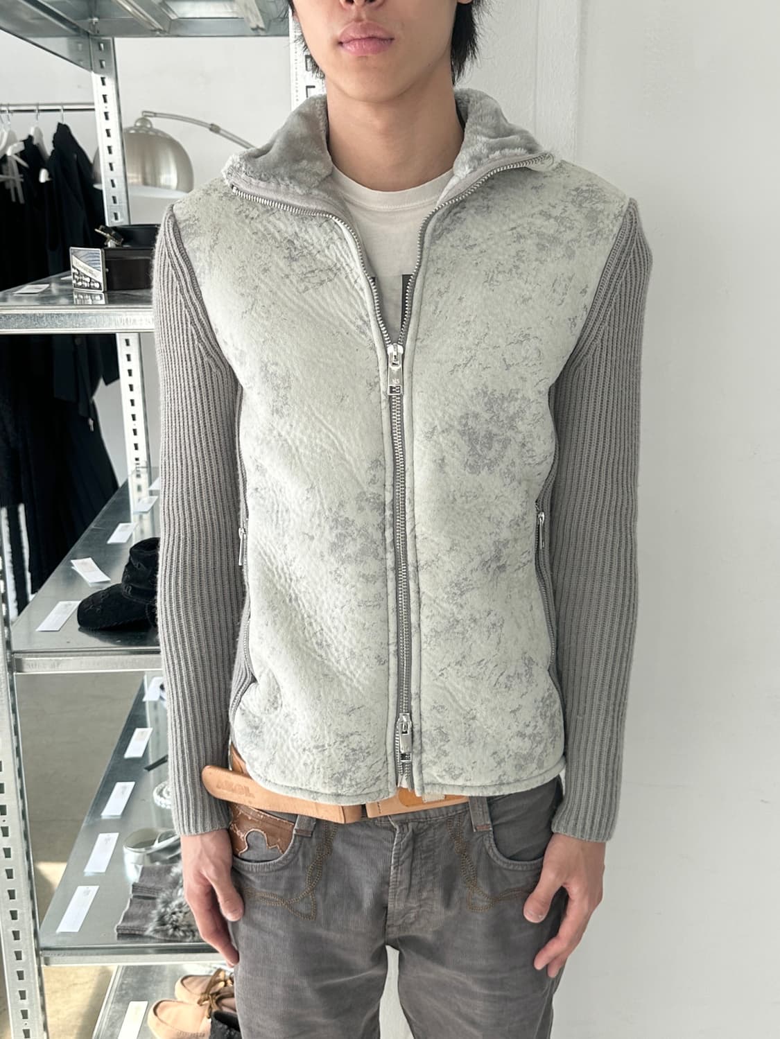 아르마니 익스체인지 퍼 스웨이드 니트 집업 상품이미지2