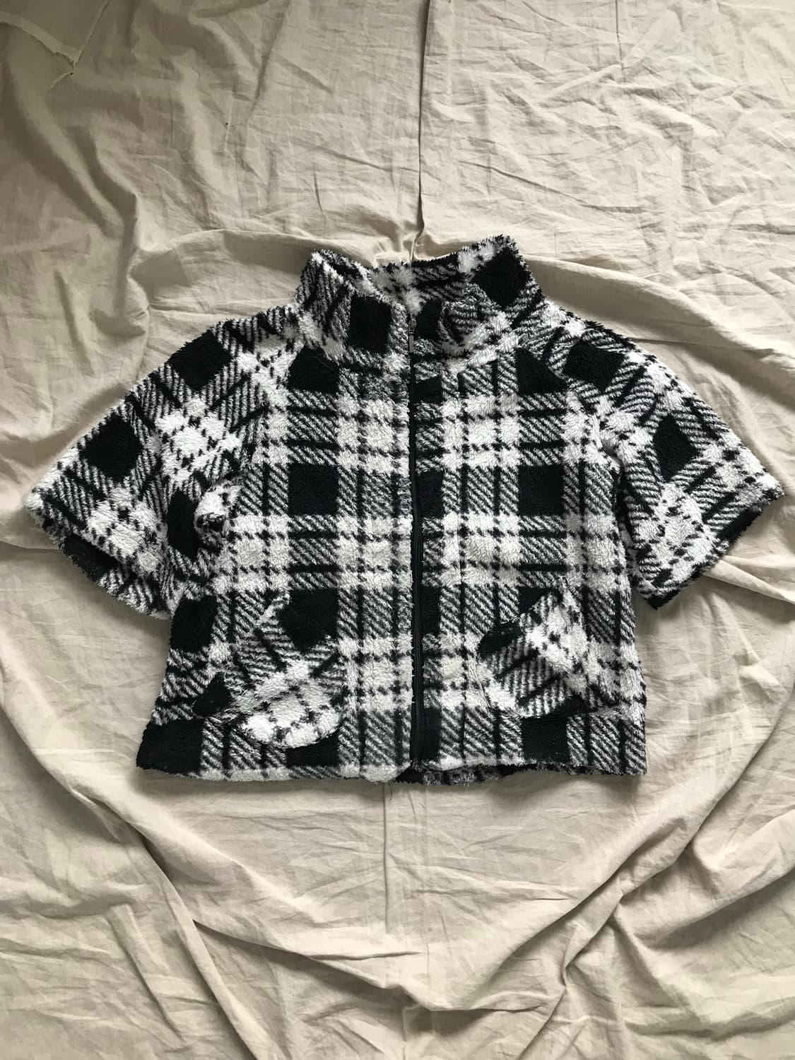 JPN 타단체크 반팔 플리스 집업 상품이미지5