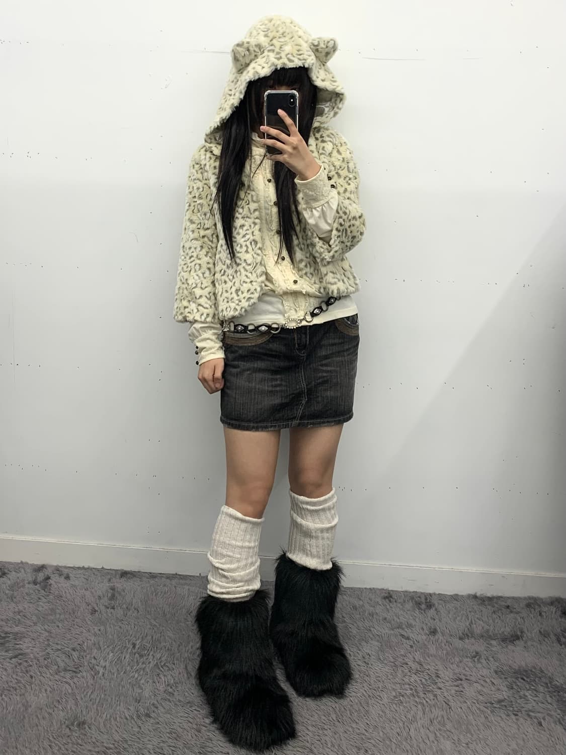 메조피아노 네코미미 레오파드 퍼자켓 상품이미지2