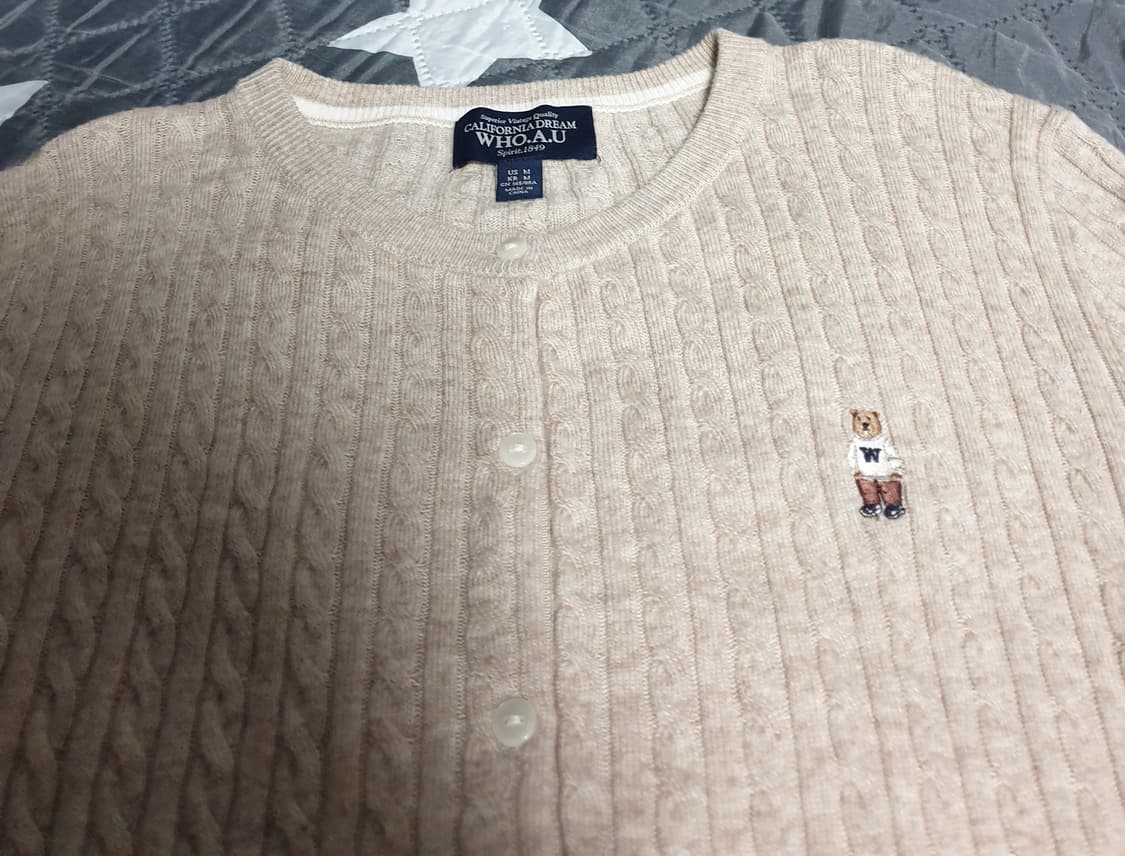 후아유 스티브 케이블 니트 가디건 베이지 (M) 상품이미지2