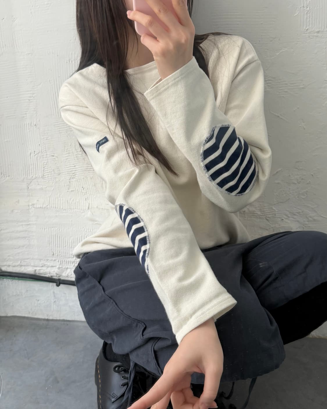 SAINT JAMES 세임트제임스 아이보리컬러 엘보우패치 보트넥 슬리브 상품이미지3