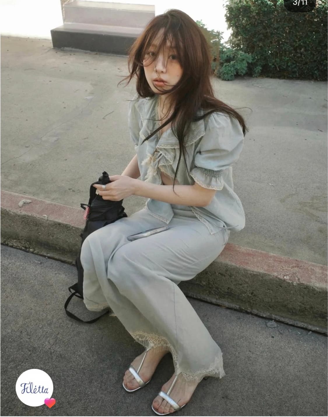 Fletta 플레따 실크 버터플라이 블라우스+맥시 스커트 민트셋업 1회착 상품이미지2