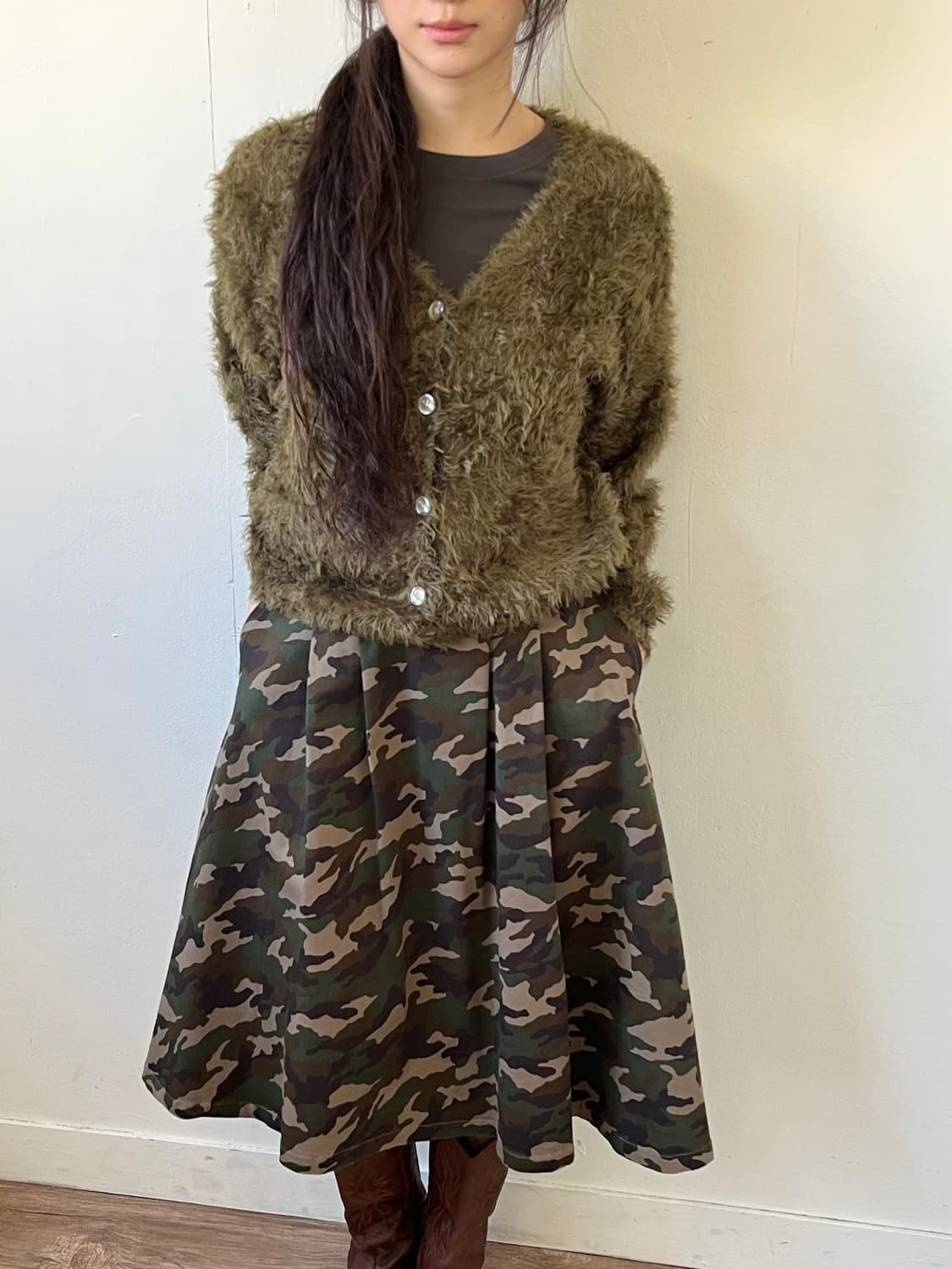 BROWNY 카모 플라쥬 스커트 상품이미지8