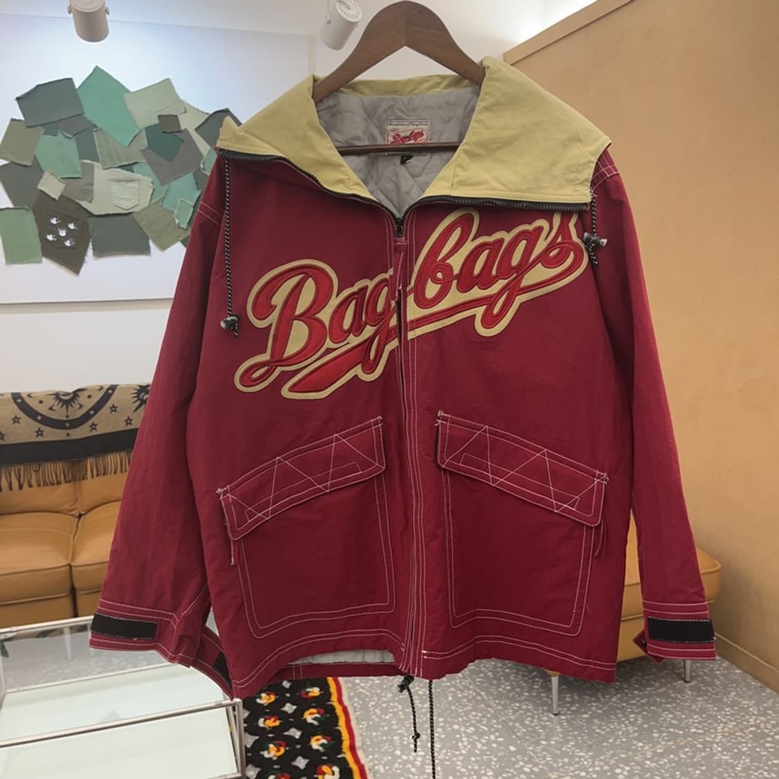 재팬 빈티지 올드스쿨 레트로 버건디와인 누빔 후드자켓 M C08261 상품이미지3