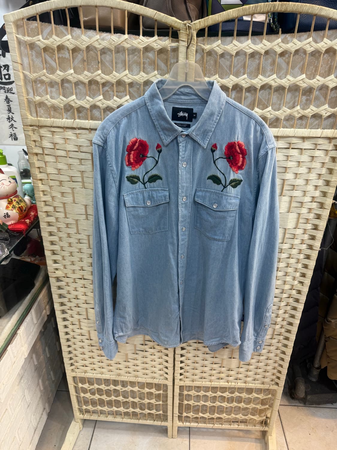 95-100 정품 스투시 플라워 자수 셔츠 팝니다 상품이미지1