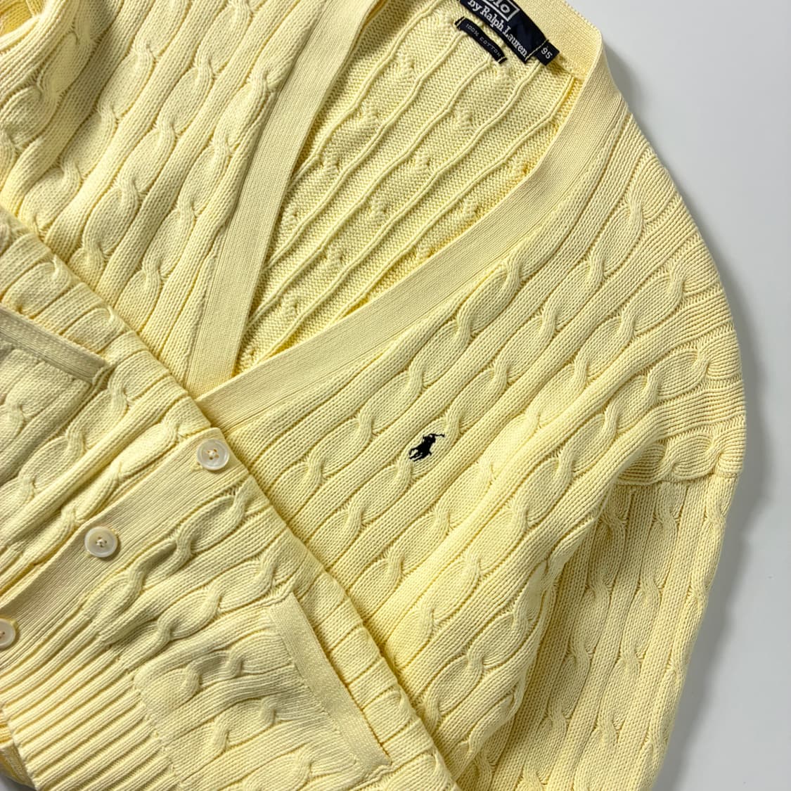 Polo  폴로 랄프로렌 자수 코튼 옐로우 꽈배기니트 가디건  상품이미지3