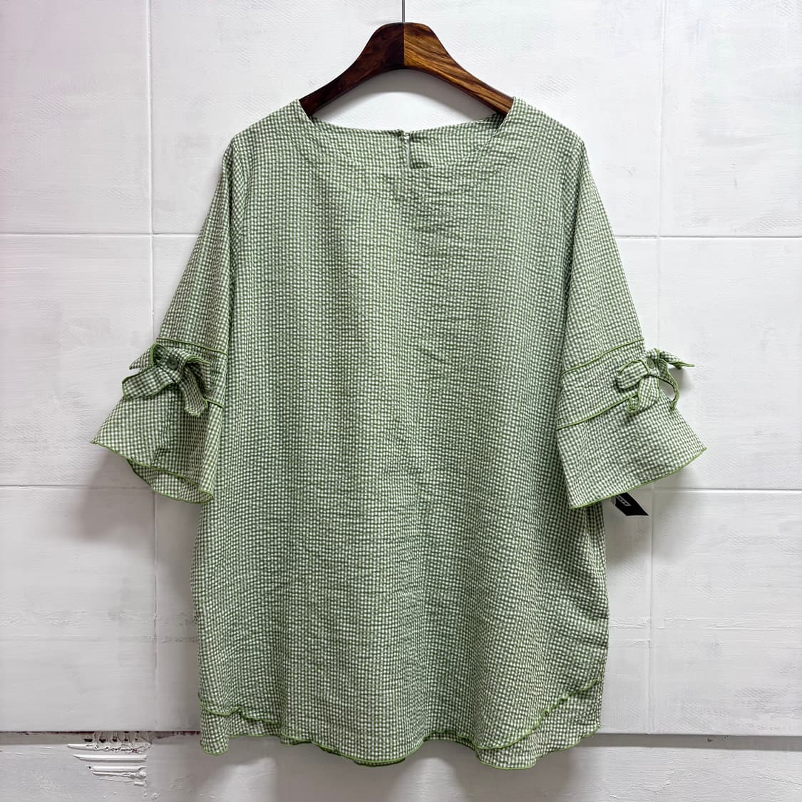 연두 시어서커 리본 러플 블라우스 JPN (미착용) 상품이미지1