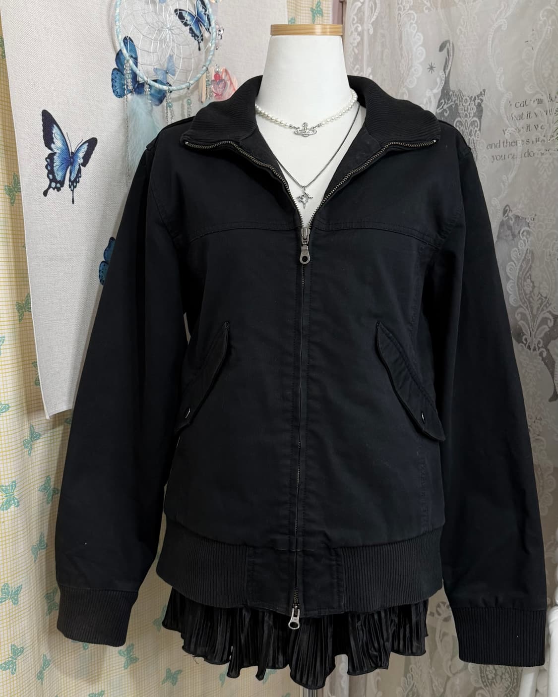 블랙 빅 카라 투웨이 집업 자켓 상품이미지7