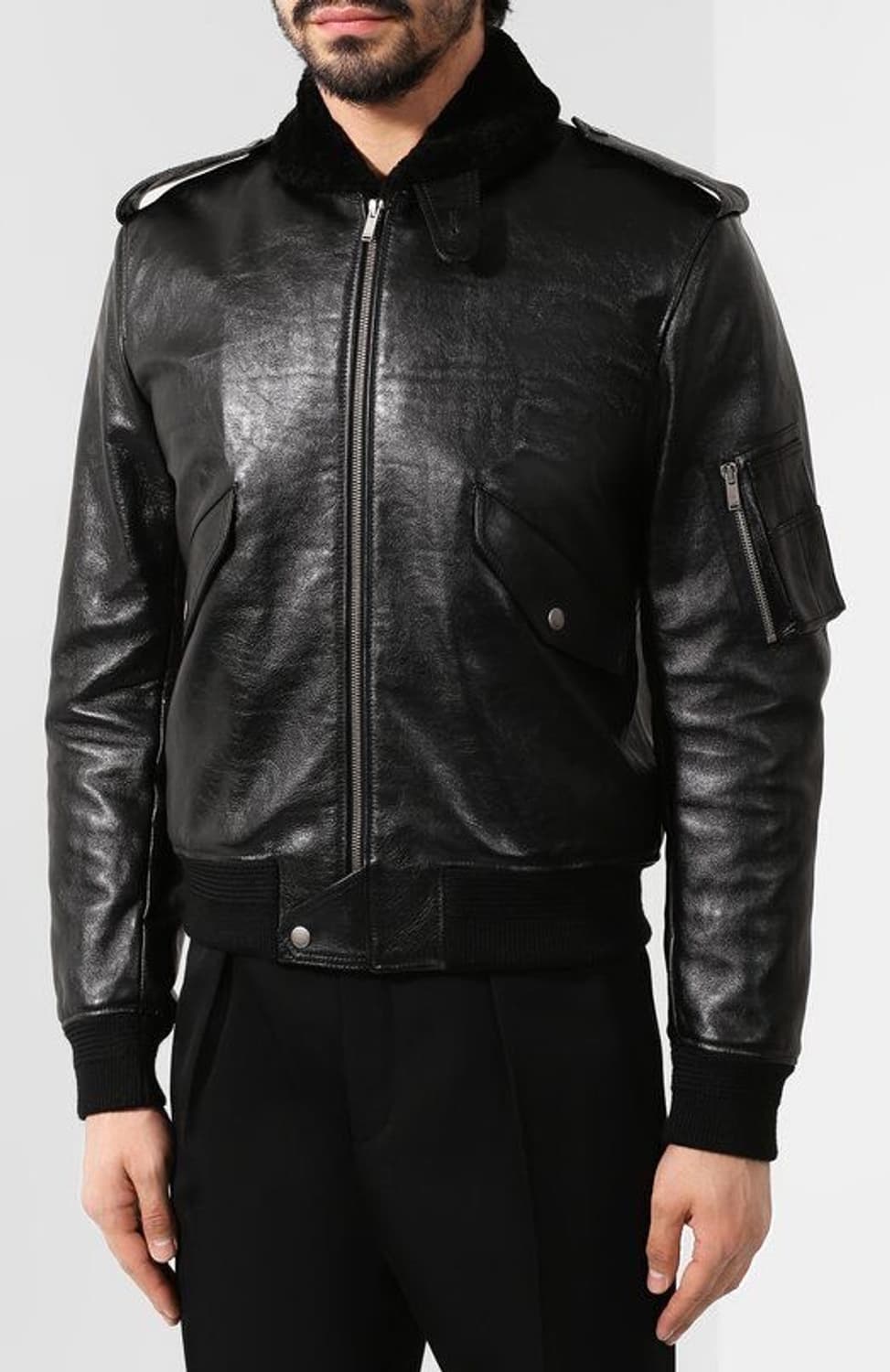 [이준호님 착용] 생로랑 시어링 레더 봄버 자켓 상품이미지1