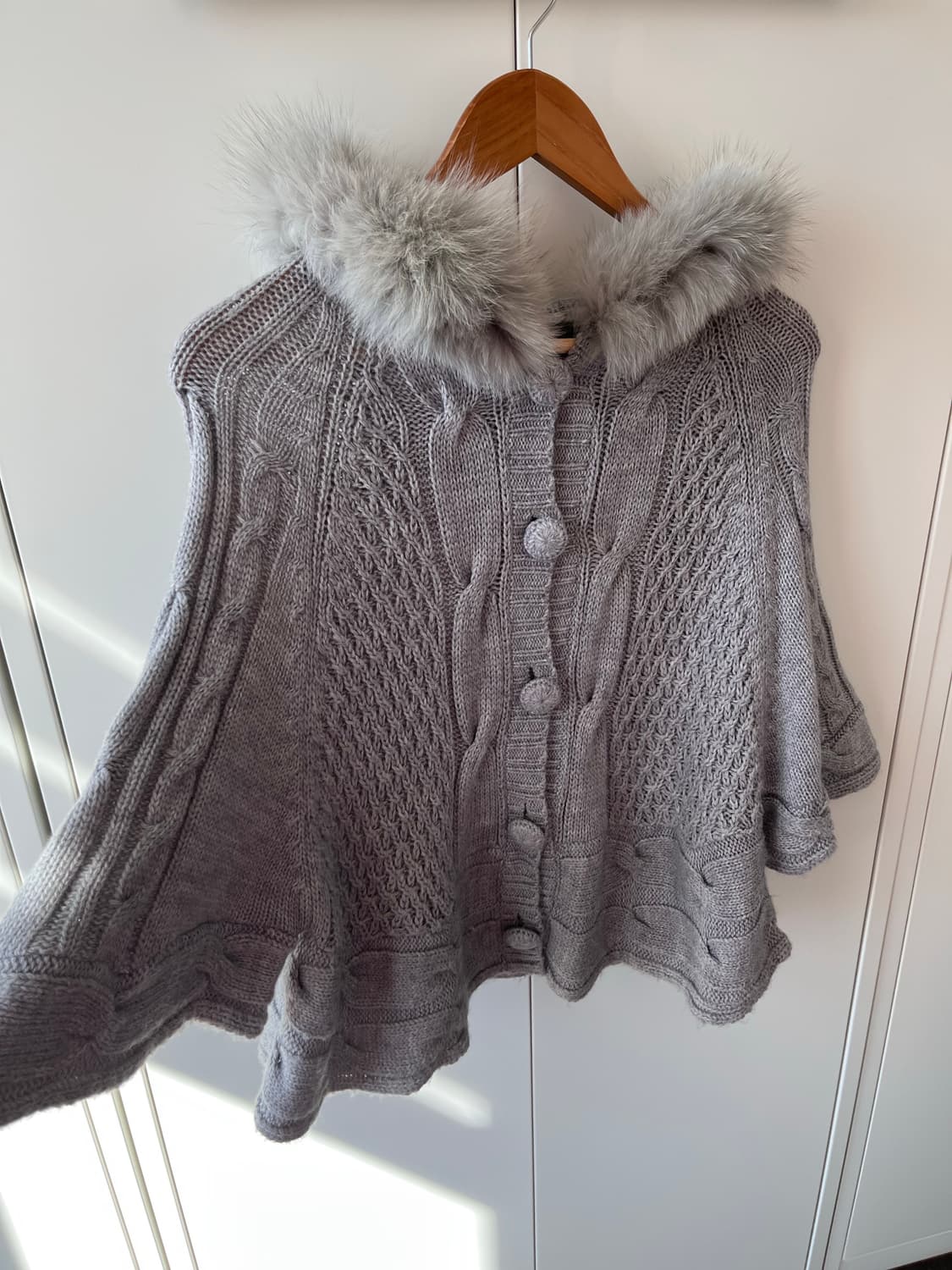 Jaypo 퍼 후드 울니트 케이프 가디건 상품이미지5