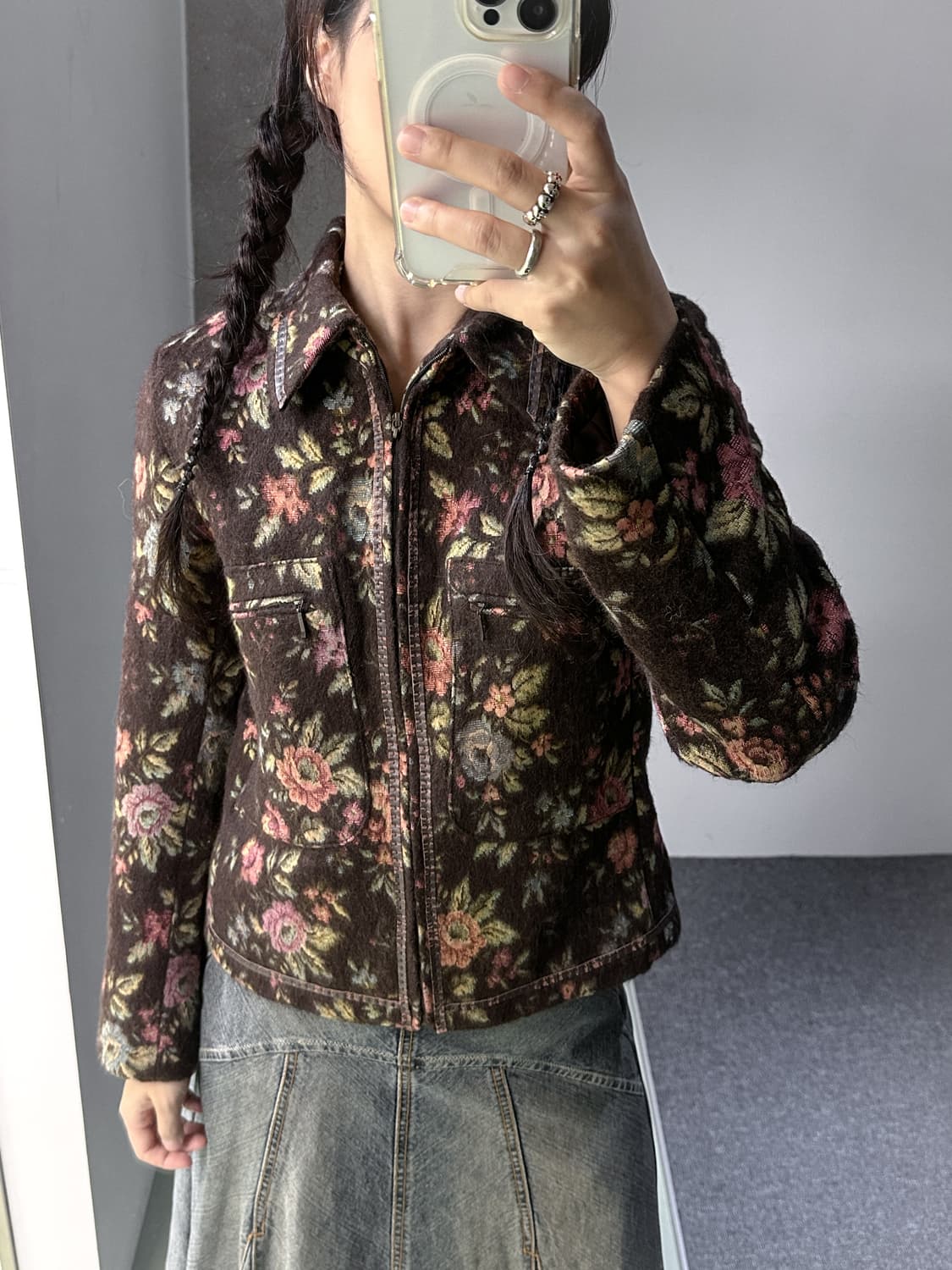 dark brown flower zip jacket 상품이미지6