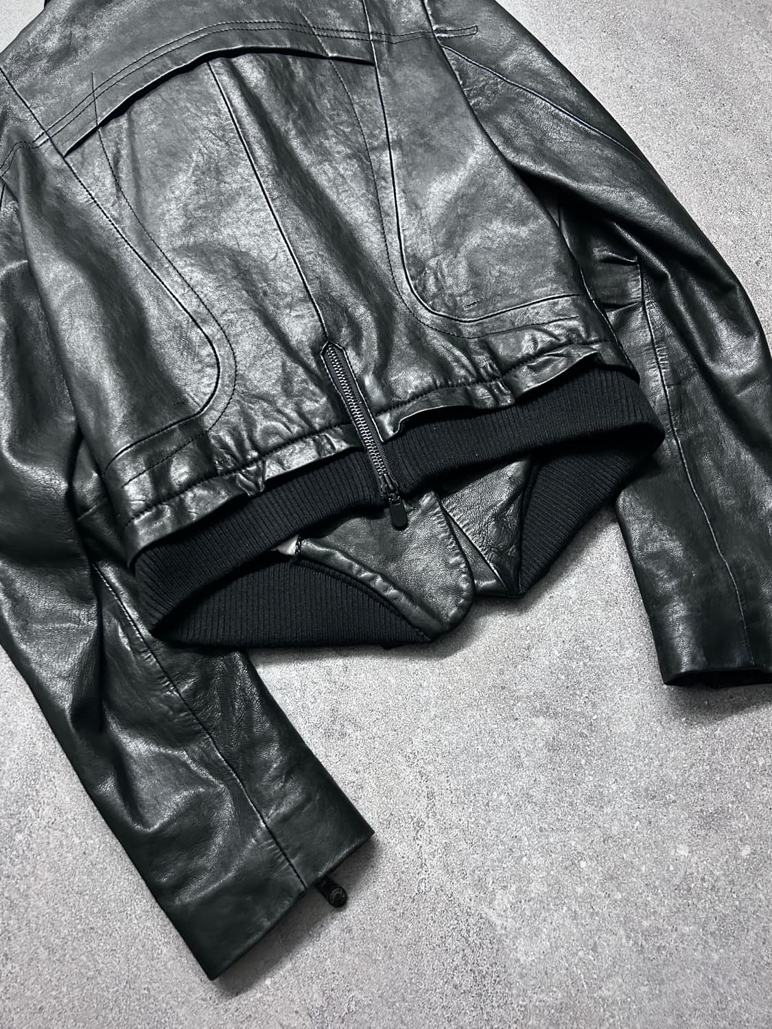 웨이브 사선 하이브리드 램스킨 자켓 상품이미지6