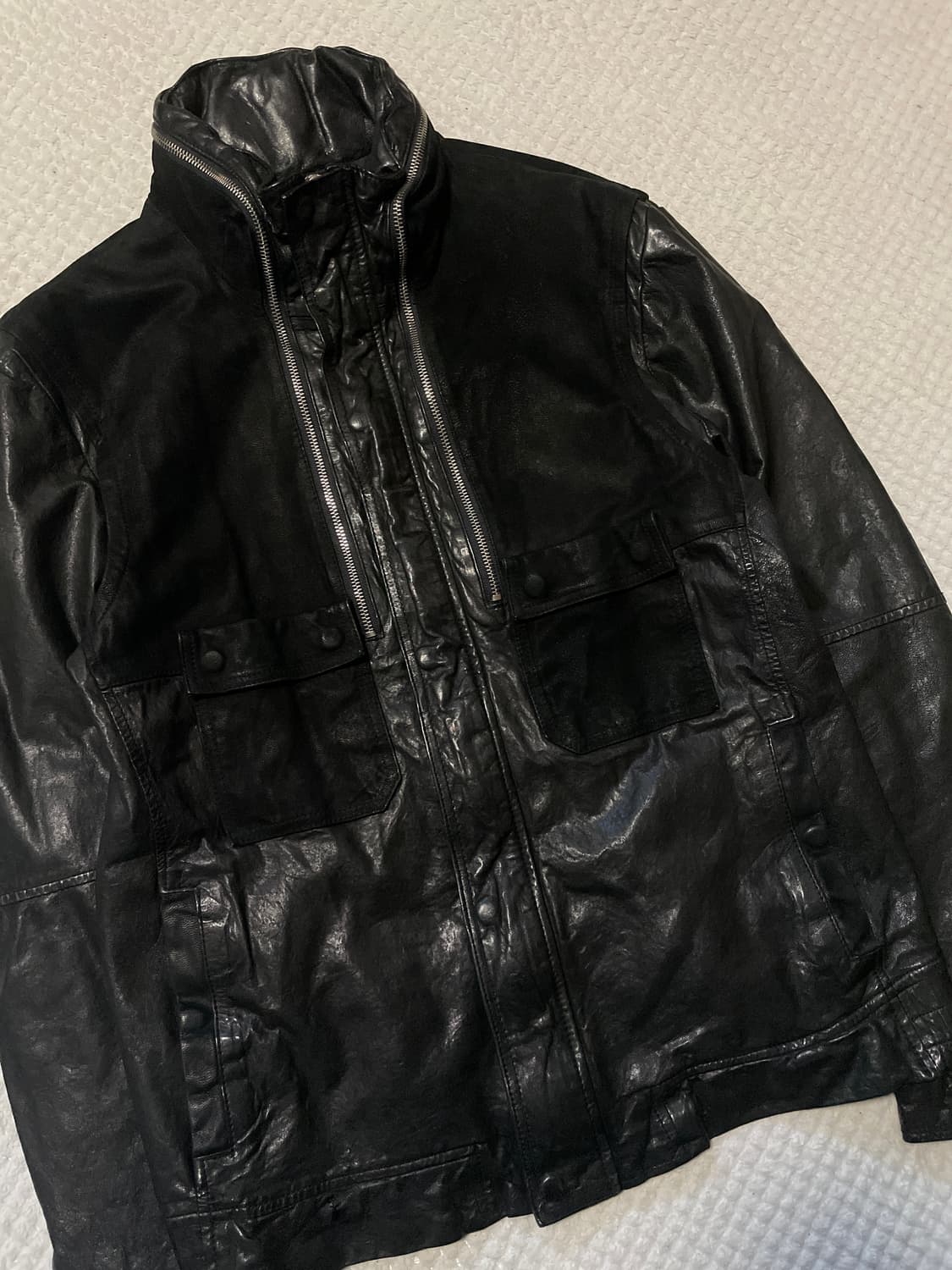 광희시장 웨스턴 무드 램스킨 양가죽 절개 레더 자켓 상품이미지6