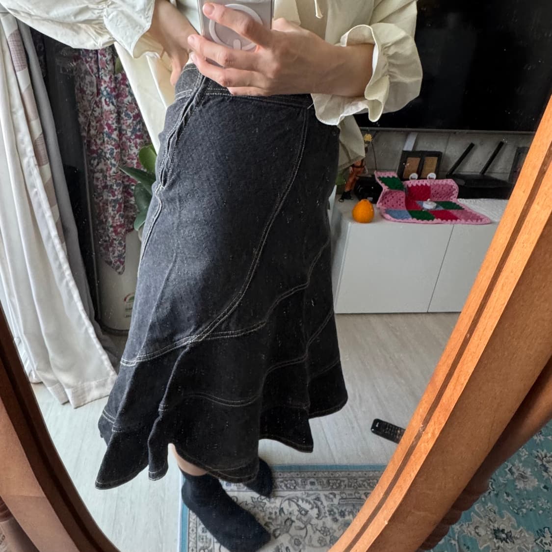 빈티지 블랙청 데님 플레어 스커트 상품이미지8