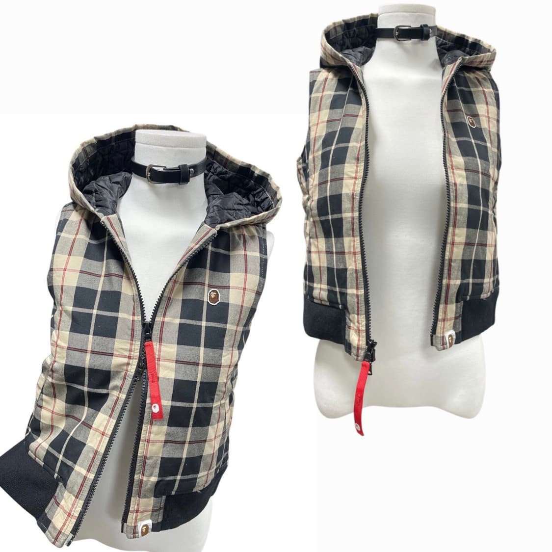 정품 베이프 너드체크 누빔 조끼 후드패딩(44) 상품이미지9