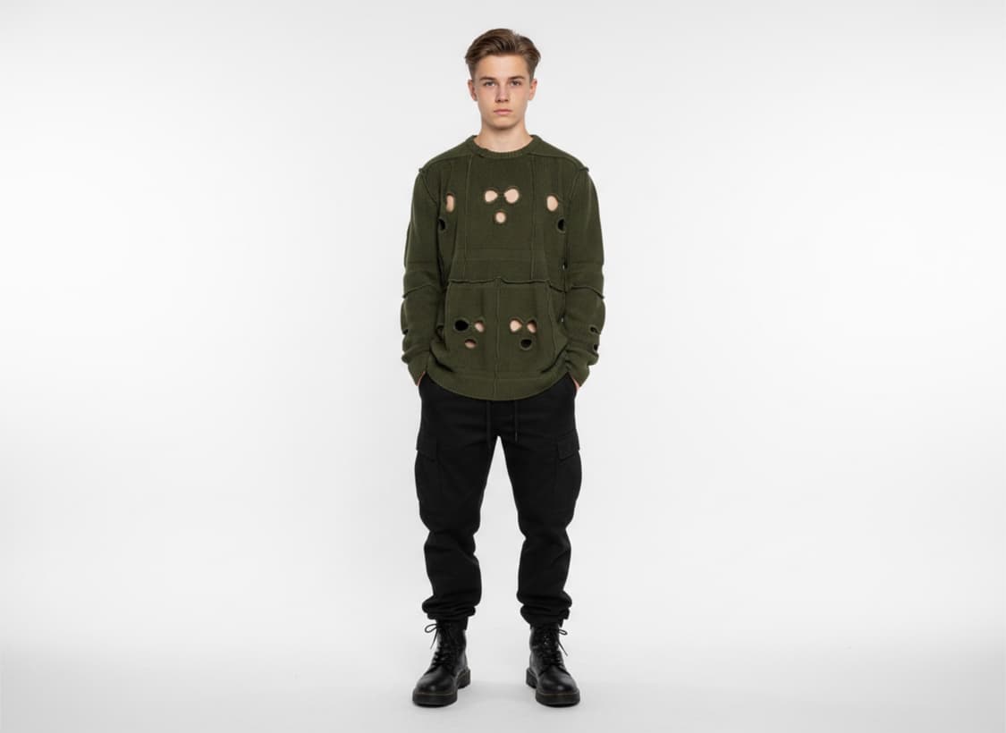 (마지막 할인  )  베트멍 바라클라바 니트 카키 상품이미지1