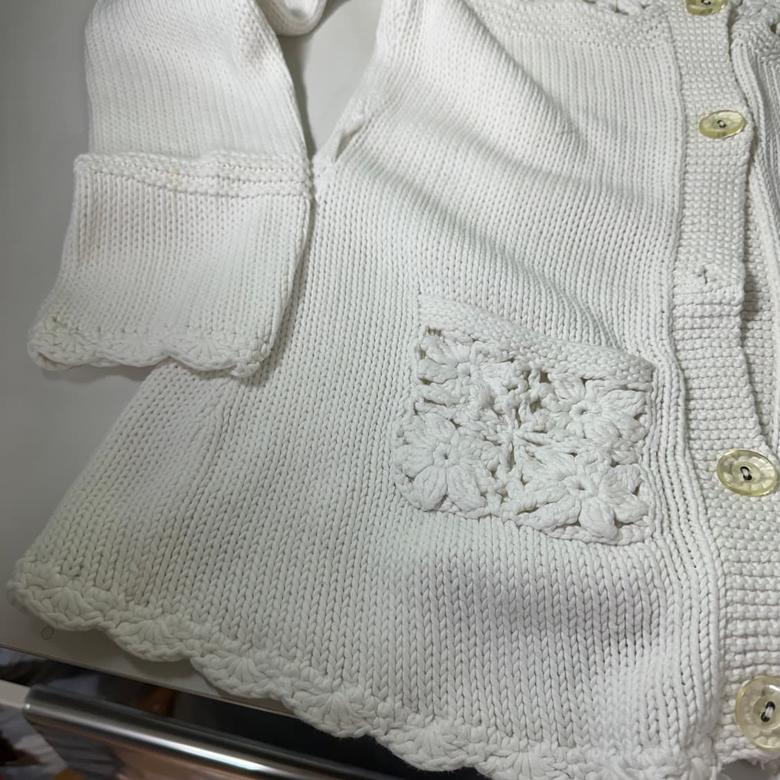 우먼M 유나이티드 베네통 플라워시스루 면니트 와플가디건 상품이미지4